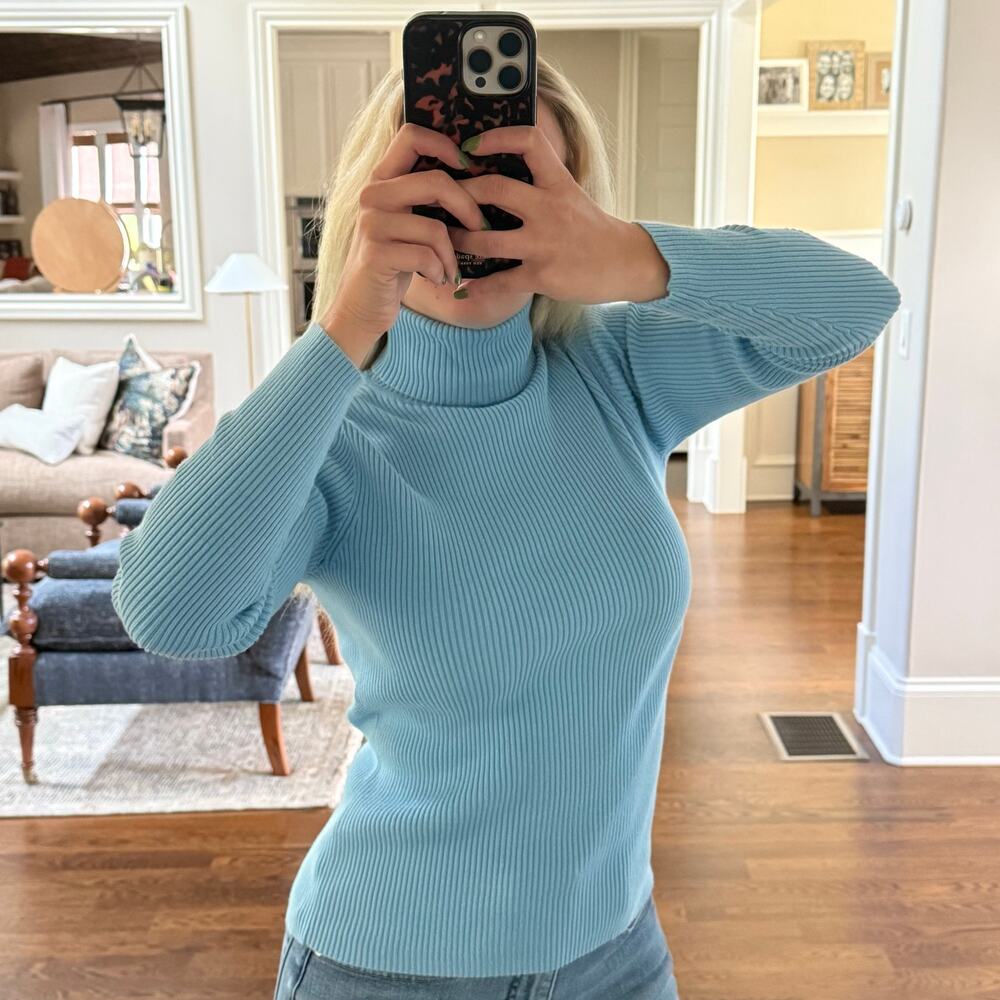 Baby Blue 100% Cotton Turtleneck Long Sleeve - Picture 2 of 4